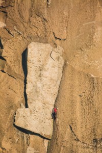 Sept 2015 3B3A4615  - Hans Florine leading the ankle of the Boot Flake one of the most prominent features of the Nose route up El Capitan.