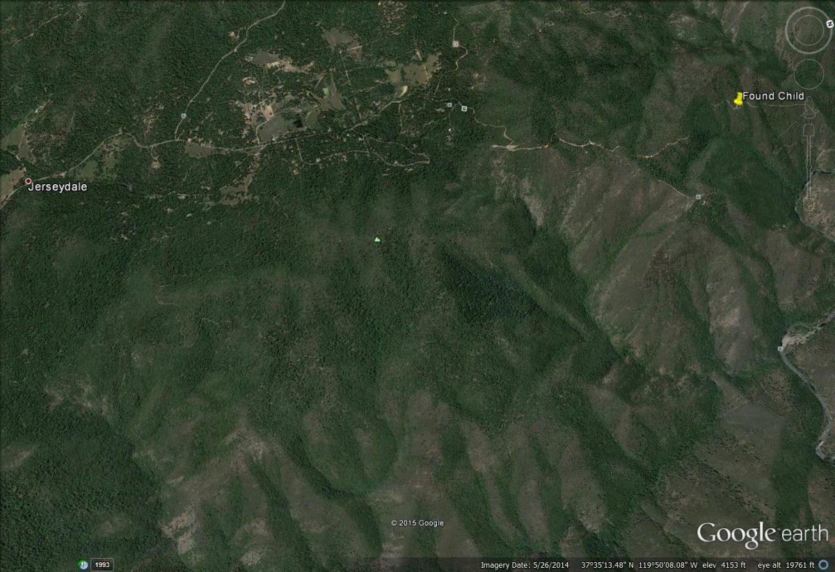Google Map where child was located in Mariposa County
