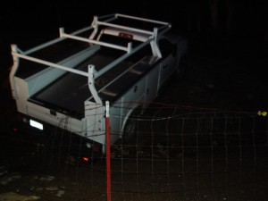 2015 Chevrolet truck smashes through fence - photo Mariposa County Sheriff