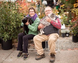 Western Sierra Nursery - Robyn and Mark Holland holding cats - Virginia Lazar 2016