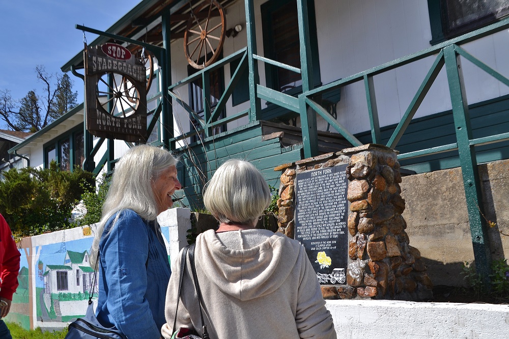 Connie Popelish and Ginny Smith at the North Fork Stage Stop Clamper's Monument - photo by Gina Clugston