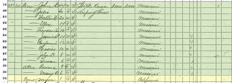 1870 Census Cora CROW
