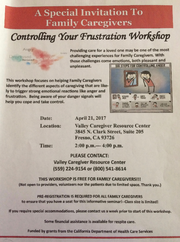 Family Caregivers Free Workshop - Controlling Your Frustration