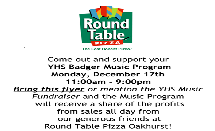 YHS Music Department Round Table Pizza Night