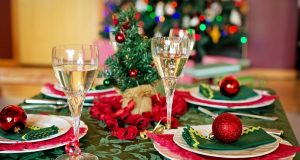 Image of a table set for Christmas dinner.