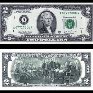 Image of John Trumbull's two dollar bill. 