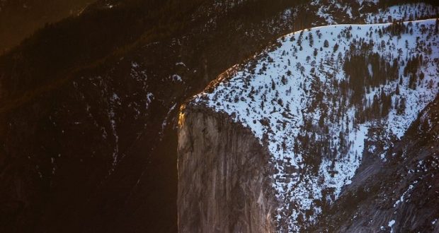 Image of Yosemite's modern-day "Firefall" from above.