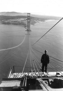 Image of the Golden Gate Bridge being built. 