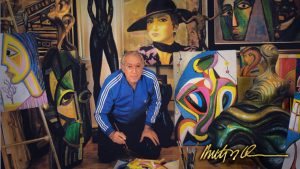 Image of 'Painting of Zorba' by Anthony Quinn in his studio. 