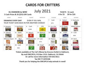 Image of a card showing all the different raffle prizes. 