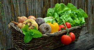 Image of a basket of vegetables. 