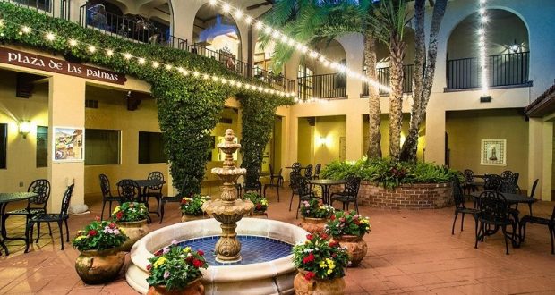 Image of Mission Inn Lobby Courtyard At Night.