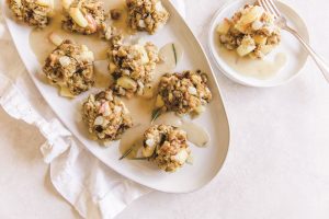 Image of Apple Stuffing Bites with Rosemary Gravy. 