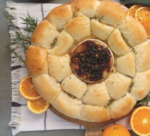 Image of a Baked Camembert Wreath with Navel Orange and Cranberry.