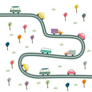 Cartoon image of cars on the road.
