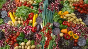 Image of a large display of vegetables. 