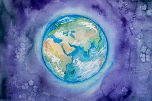 Watercolor image of planet Earth.