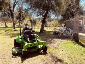Image of an all-electric riding lawnmower.