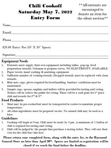 Image of chili cookoff entry form.