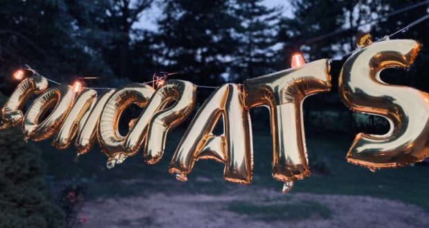 Image of balloons spelling out "Congrats."