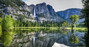 Image of Yosemite Valley, with waterfall.