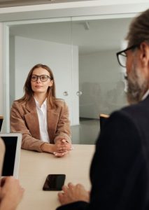 Image of a woman at a job interview.
