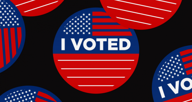 Image of a button that says "I Voted."
