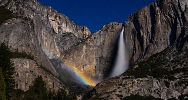 Image of a moonbow at Yosemite National Park.