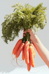 Image of a bunch of carrots being held up.