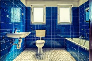Image of a blue and white bathroom.