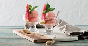 Image of bowls of watermelon gelato.