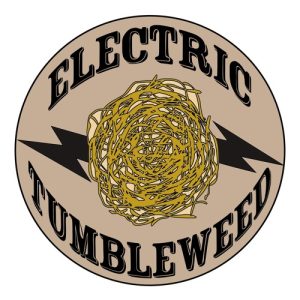 Image of Electric Tumbleweed logo. A yellow tumbleweed with a lightning bolt in the middle