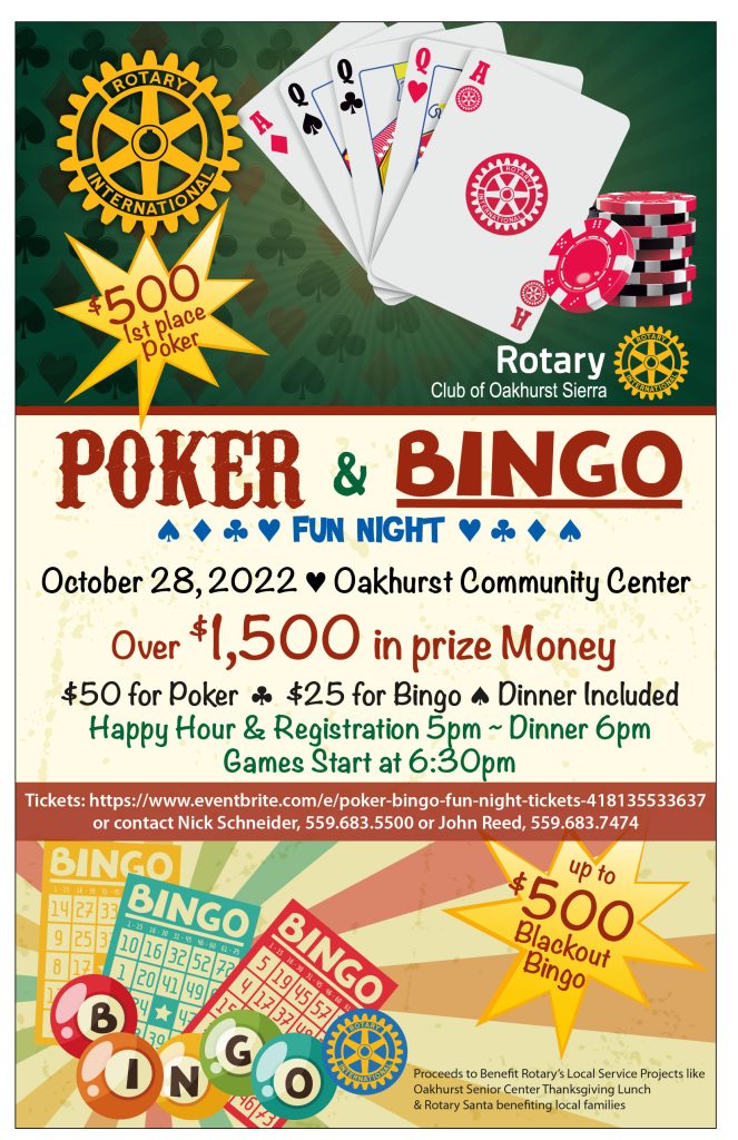 Flyer for Poker & bingo at the oakhurst community center