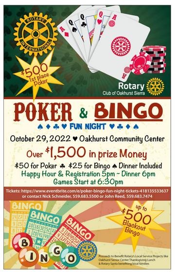 Image of a flyer for the poker and bingo night at oakhurst community center
