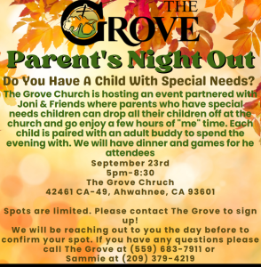 Image of a flyer for the grove respite night