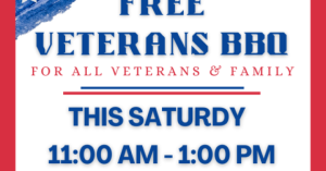 Image of a Free BBQ for Veterans sign.