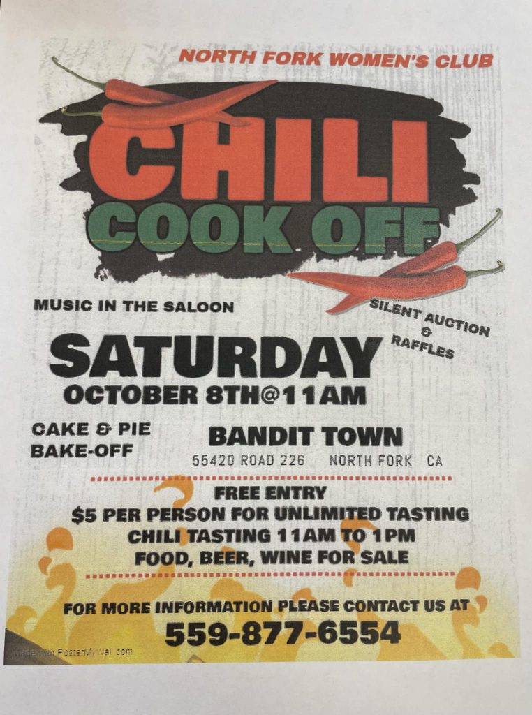 Image of a flyer for the north forks womens club chili cook off
