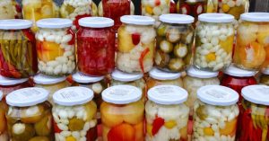 Image of pickled fruits and vegetables.
