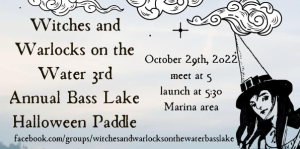 FLyer for the witches and warlocks on the water halloween paddle event