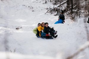 Image of children sledding in the snow. 