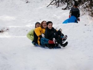 Image of children sledding in the snow.