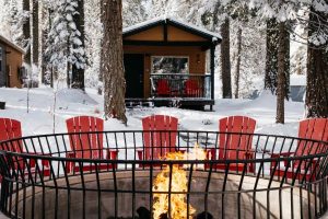 Image of an outdoor fire pit at Tenaya in winter.