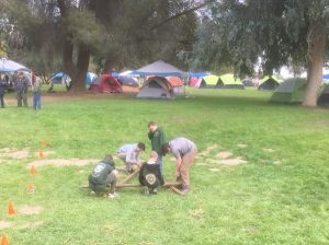 Image of a camporee lashing event at Kearney Park, March 2019. 