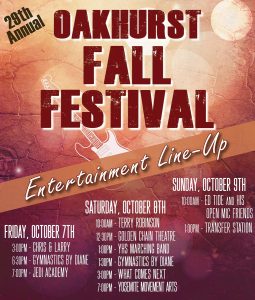 Flyer for the oakhurst fall festival entertainment lineup