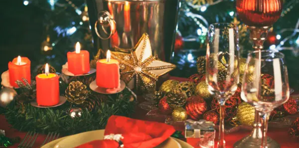 Image of christmas decor and lit candles
