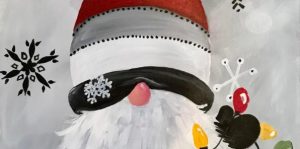Painting of santa clause with his hat covering his eyes