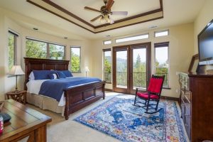 Image of the bedroom at the Grand Ridge Villa at The Pines Resort. 