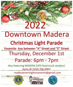 Flyer for the 2022 Downtown Madera Christmas Light Parade
