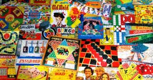 Image of a large display of various board games.