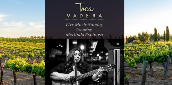 Flyer for toca madera winery live music with merlinda espinosa
